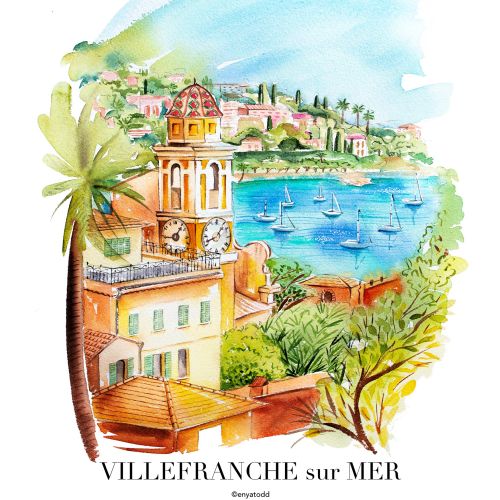 Delicate watercolor poster of Villefranche-sur-Mer