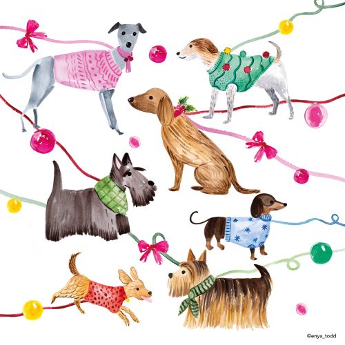 Animal art of Christmas dog gathering