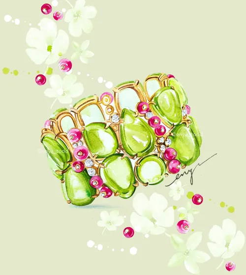 Stunning peridot gemstone captured in a watercolor painting