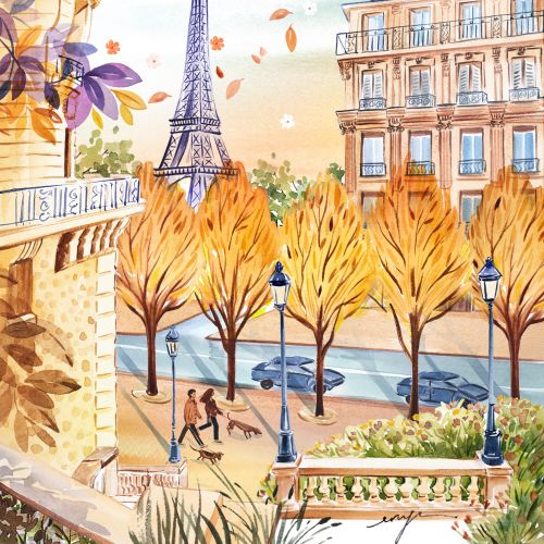 Autumn scene in Paris with Eiffel Tower and colorful trees