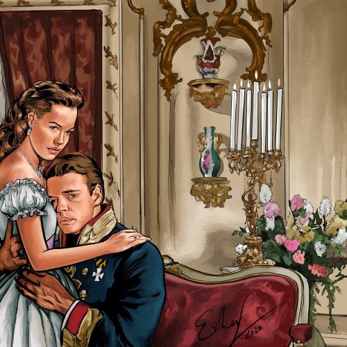 Romantic couple in historical setting by Esther Stimphat