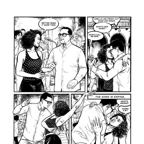 Black and white comic strip showing a tense and emotional confrontation by Esther Stimphat