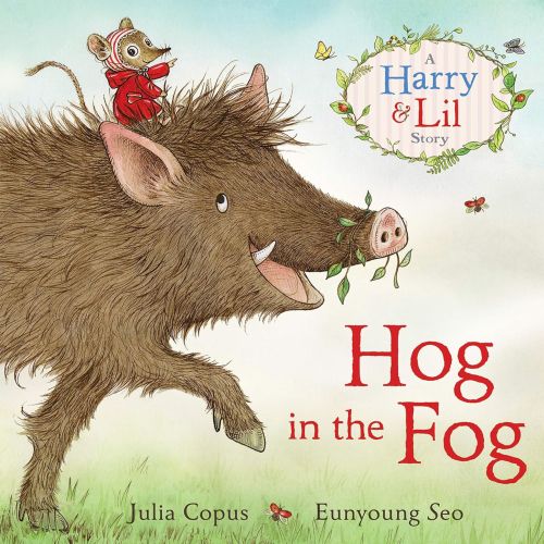 Wild boar with a mouse on its back in a whimsical illustration