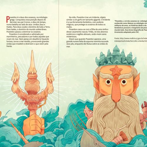 Poseidon, Greek sea god, holding a trident with waves and a ship
