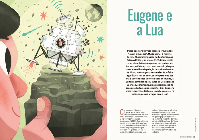 Hands holding a model space rover with moon and stars in background