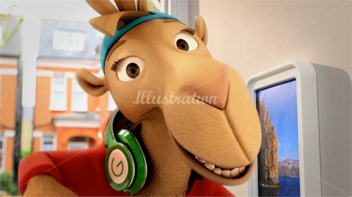 Design de personagens de animais de camelo com fones de ouvido