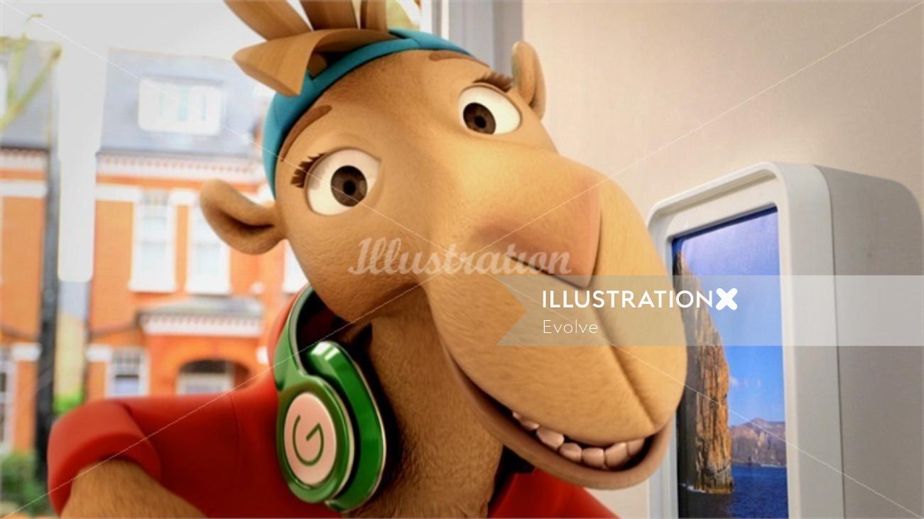 Animals character design of camel with headphones
