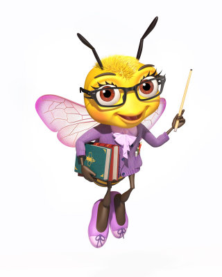 Señora abeja sosteniendo libros y plumas pintando