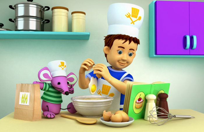 Cartoon Illustration boy chef cooking