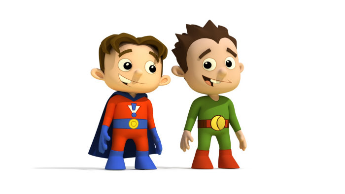 Cartoon Illustration of super hero kids