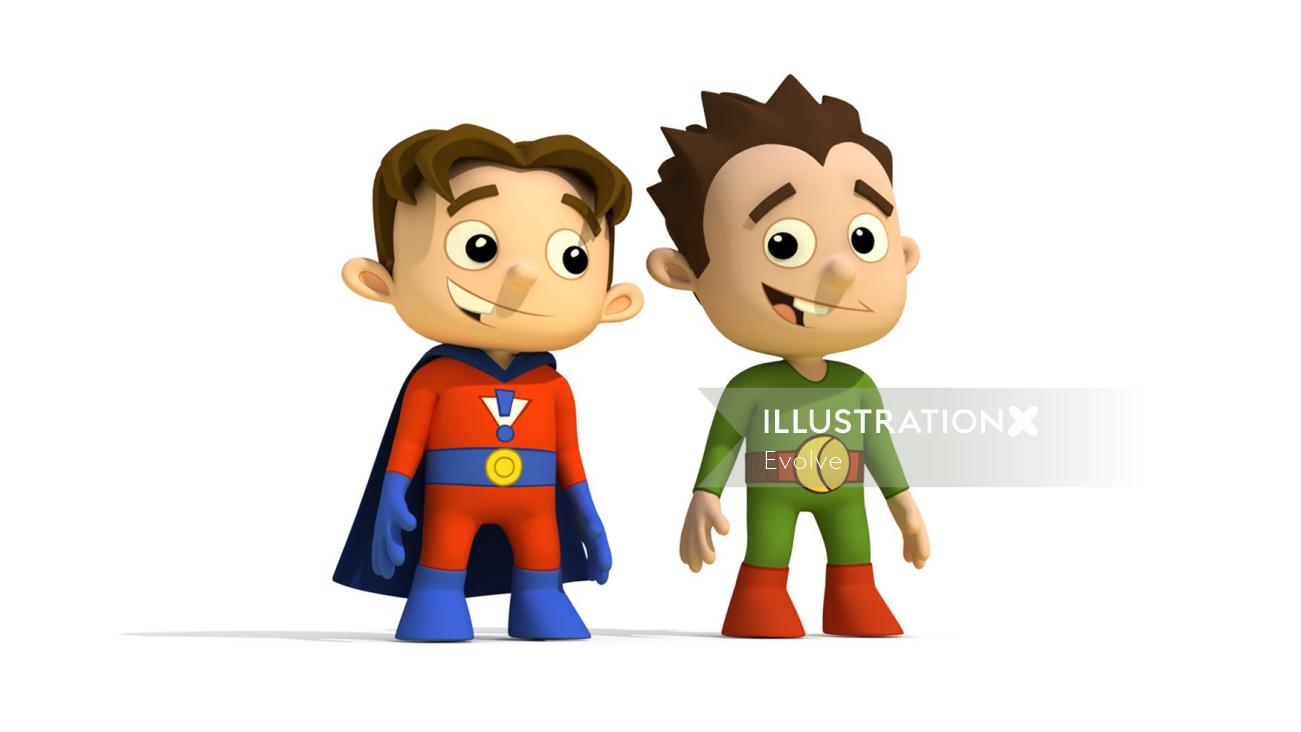 Cartoon Illustration of super hero kids