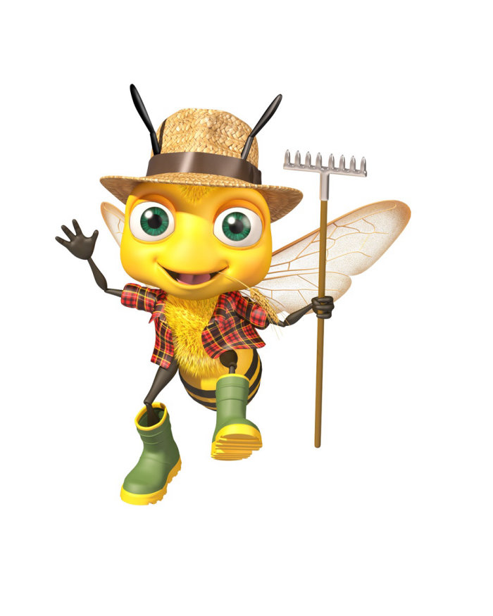 Cartoon illustration of Bee character for Honey's World water
