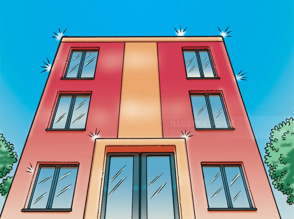Four-story modern building with large windows under blue sky by Fabio Lyra