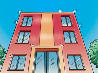 Four-story modern building with large windows under blue sky by Fabio Lyra