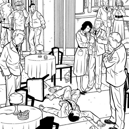 Man collapsed on floor in café while others observe and react.