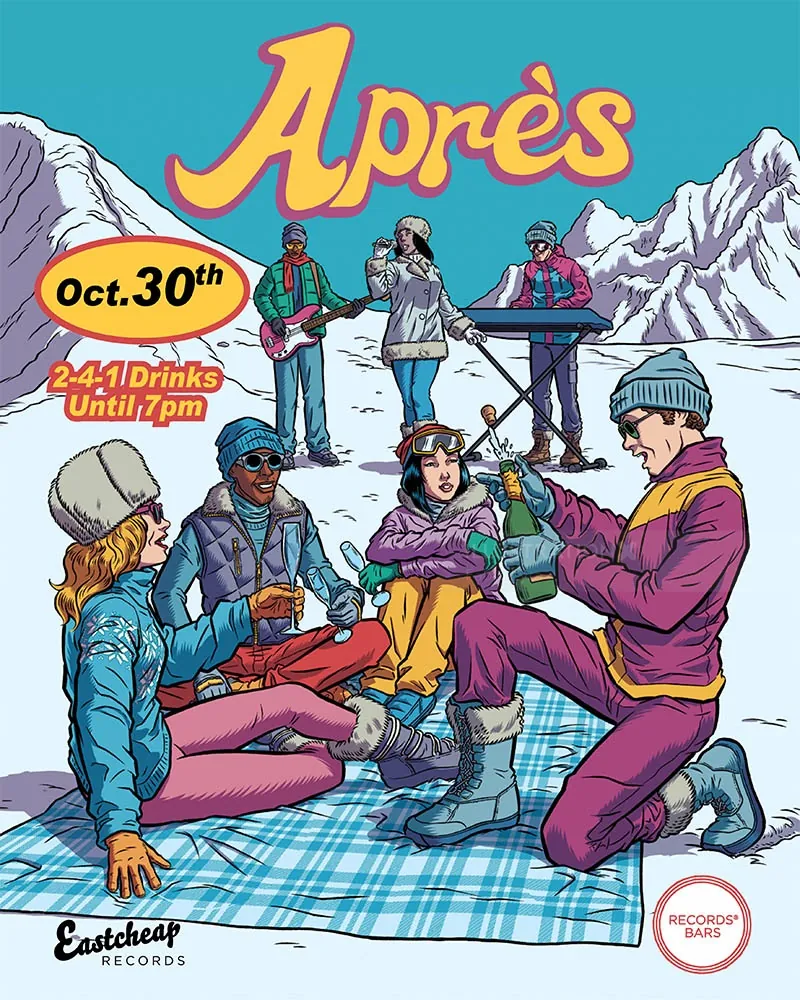 Après ski party with musicians and friends in snowy mountains by Fabio Lyra