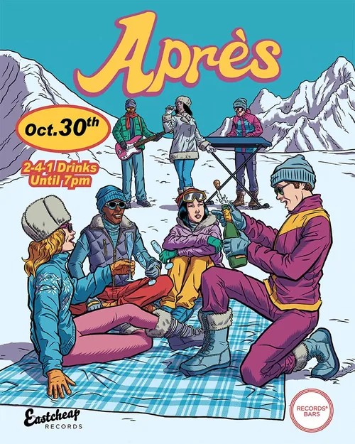 Après ski party with musicians and friends in snowy mountains by Fabio Lyra