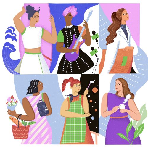 Diverse women depicted in different roles and activities illustration