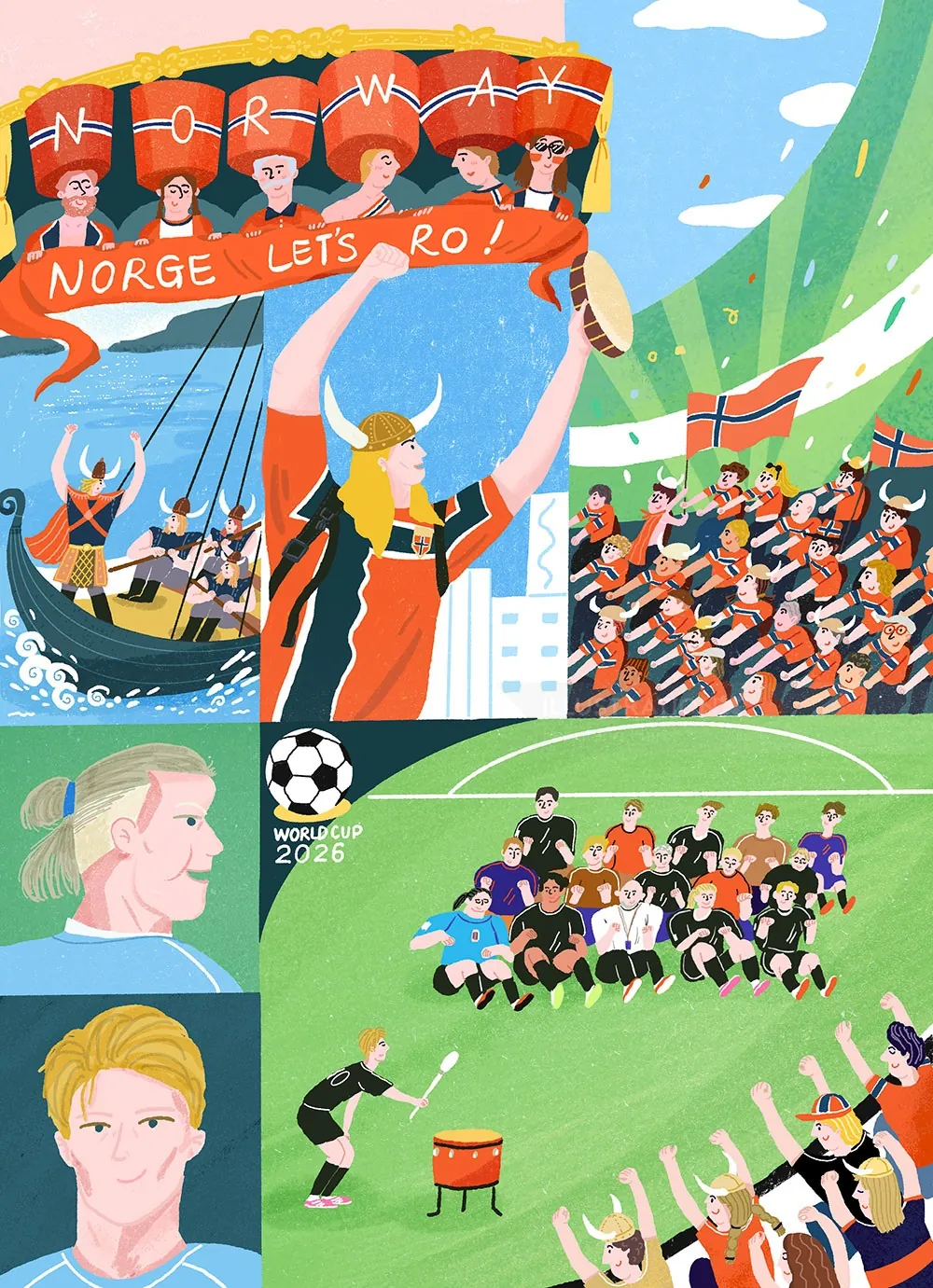 Viking fans cheering at World Cup stadium, artist Fangfang Han