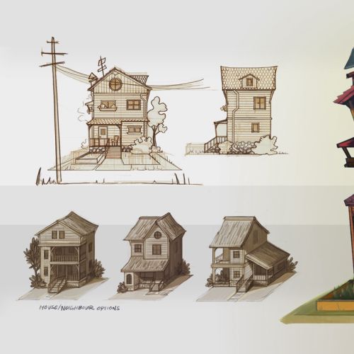 Digital painting of wooden house