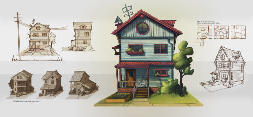 Digital painting of wooden house