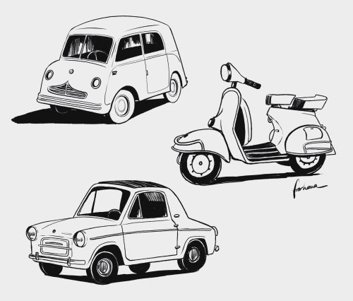 Pencil sketch for cars and bike