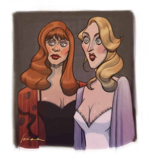 Drawing of Goldie Hawn and Meryl Streep in Death Becomes Her