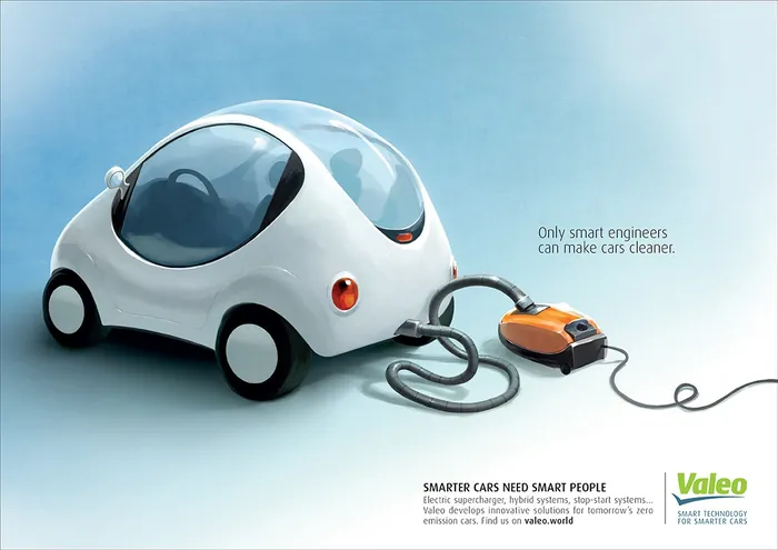 Smart car connected to a vacuum cleaner, artwork by Fernando Juarez