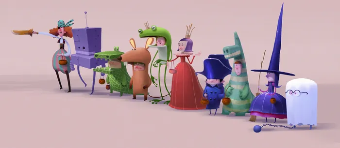 Colorful 3D animated character lineup by Fernando Juarez