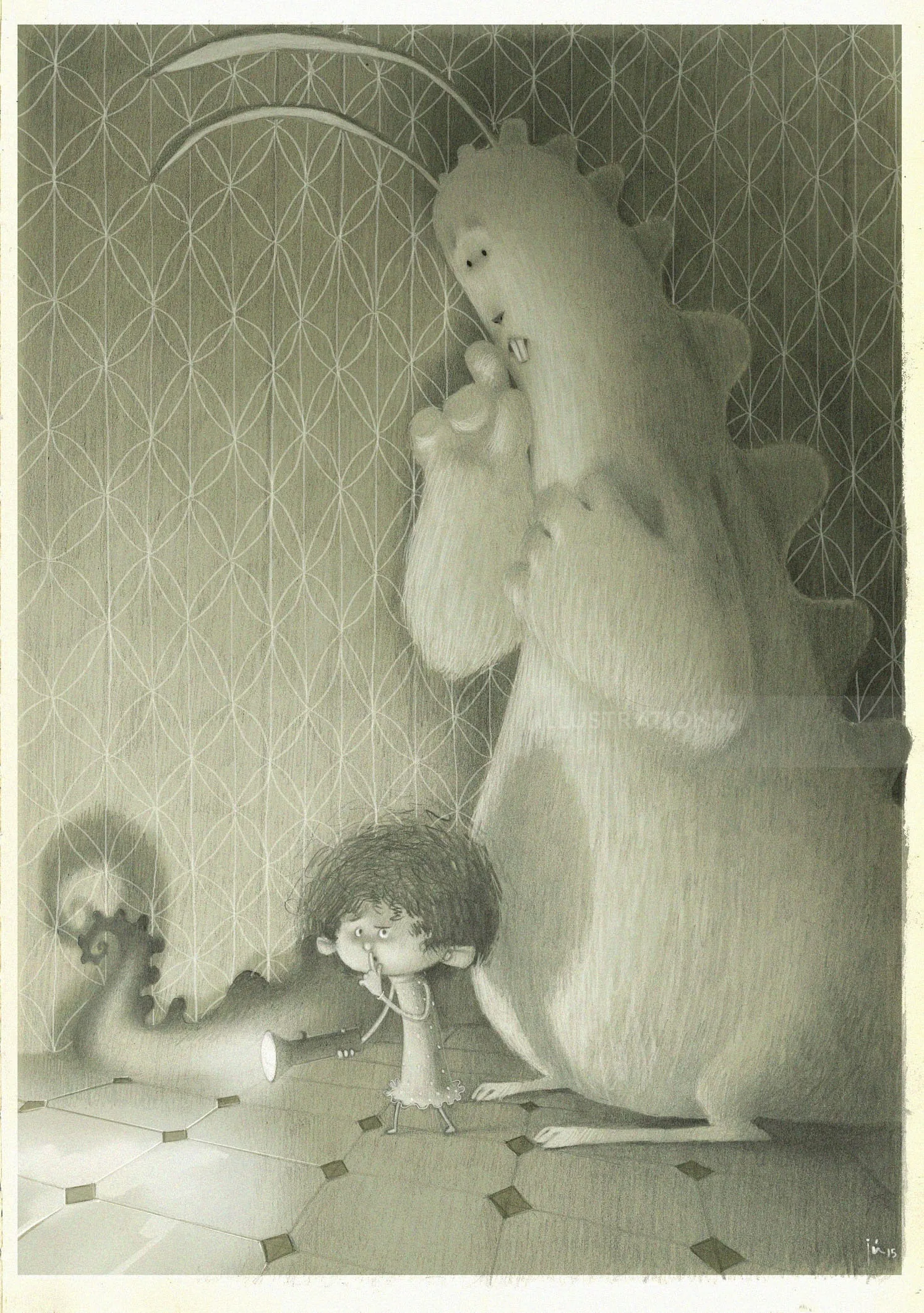 Illustration of a child and gentle monster by Fernando Juarez