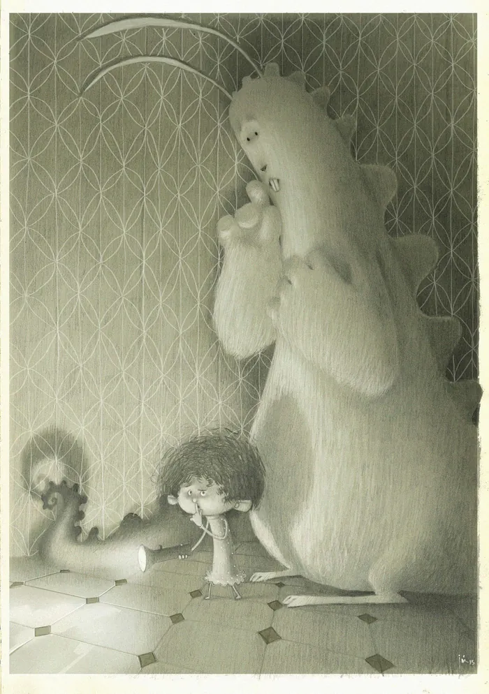 Illustration of a child and gentle monster by Fernando Juarez