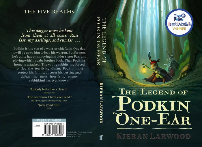 Book cover with glowing dagger in dark forest, illustration by Fernando Juarez