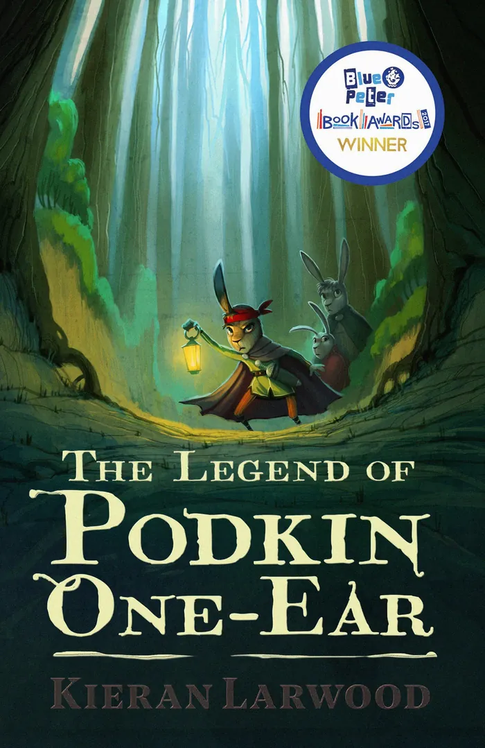 Rabbit holding lantern in forest on The Legend of Podkin One-Ear cover by Fernando Juarez