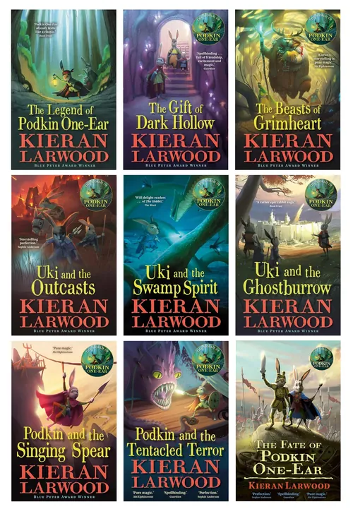 Nine fantasy book covers from The Legend of Podkin One-Ear series by Fernando Juarez
