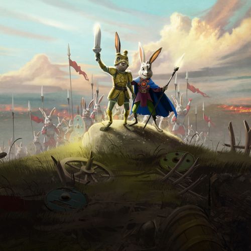 Two armored warriors on hill overlooking battlefield by Fernando Juarez