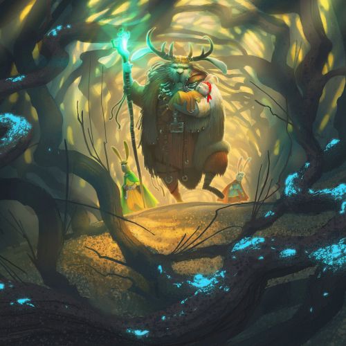 Mysterious glowing creature in enchanted forest by Fernando Juarez