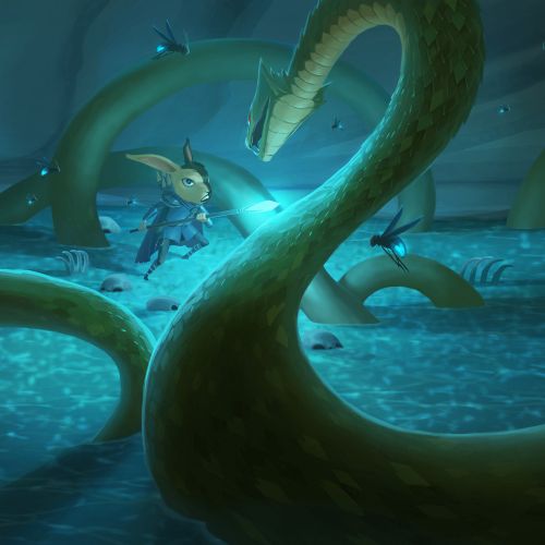 Underwater explorer faces giant tentacles in blue sea environment by Fernando Juarez