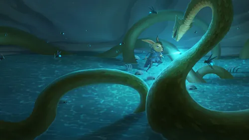 Underwater explorer faces giant tentacles in blue sea environment by Fernando Juarez