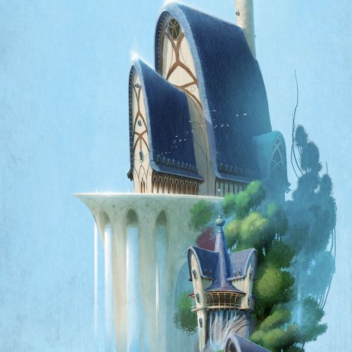 Fantasy tower with clock and dome in surreal landscape by Fernando Juarez