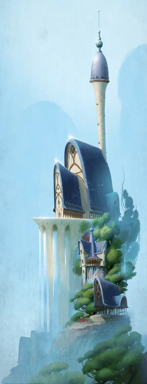 Fantasy tower with clock and dome in surreal landscape by Fernando Juarez