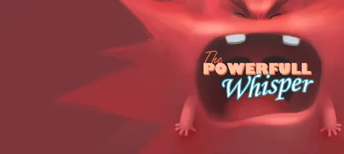 Close-up of an open mouth with text 'The Powerful Whisper' by Fernando Juarez