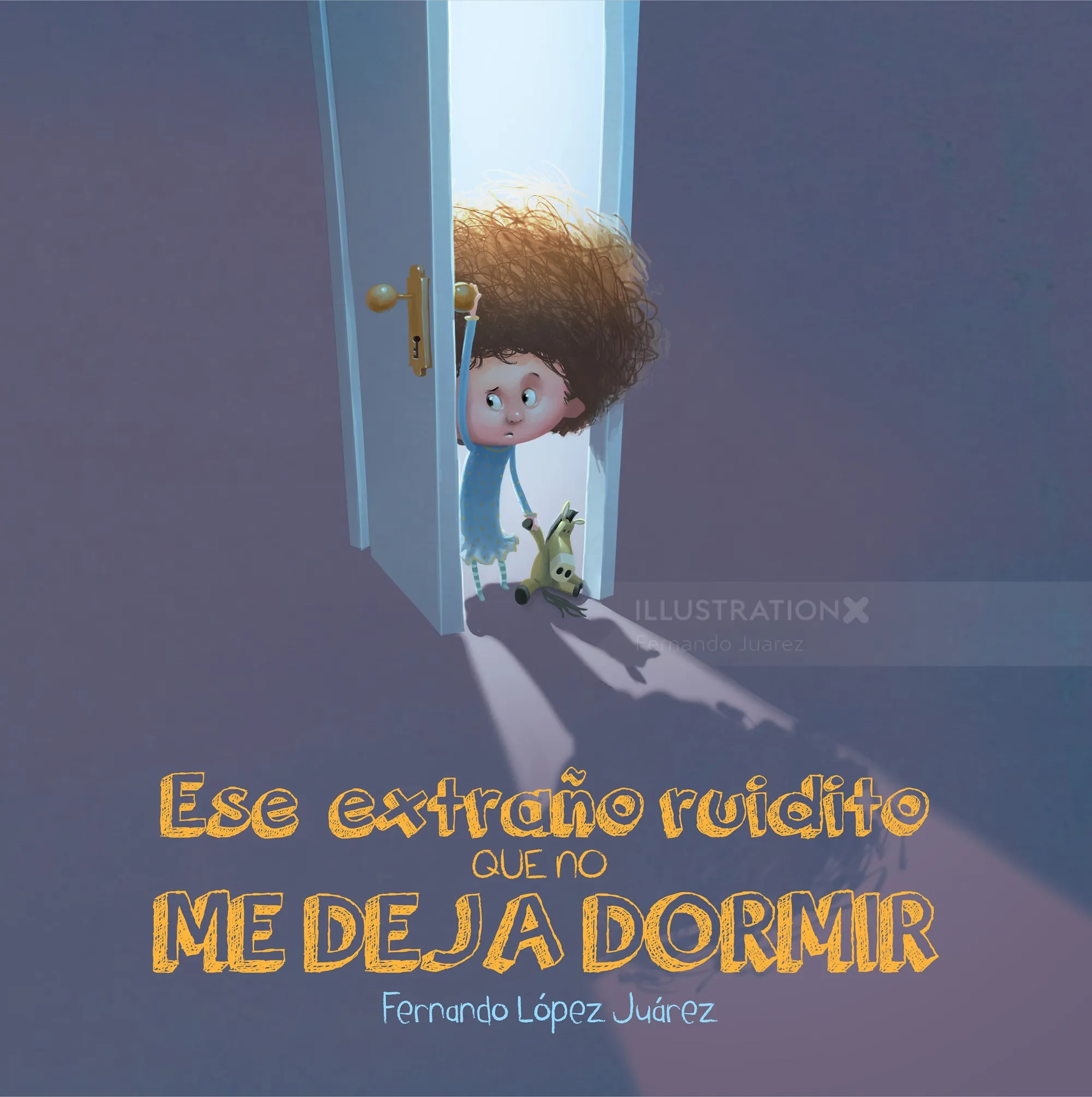 Child peeking through door holding toy dog by Fernando Juarez