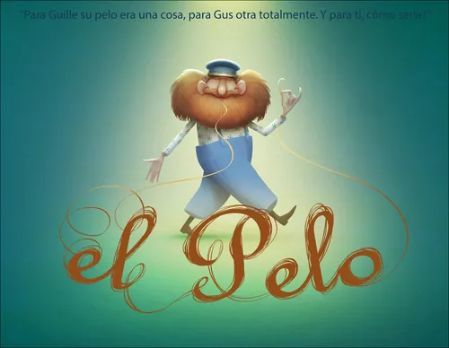 Illustration of a man with large beard and hat holding threads forming el Pelo by Fernando Juarez