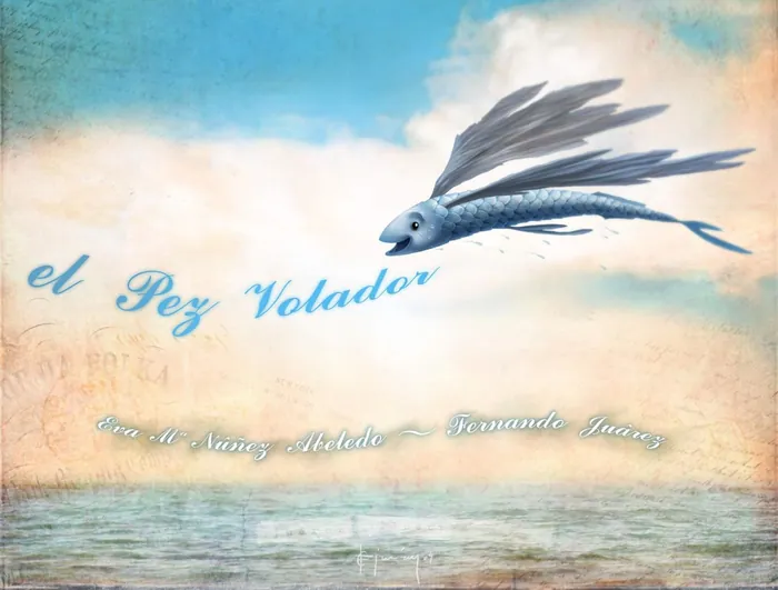 Surreal flying fish with wings over ocean by Fernando Juarez