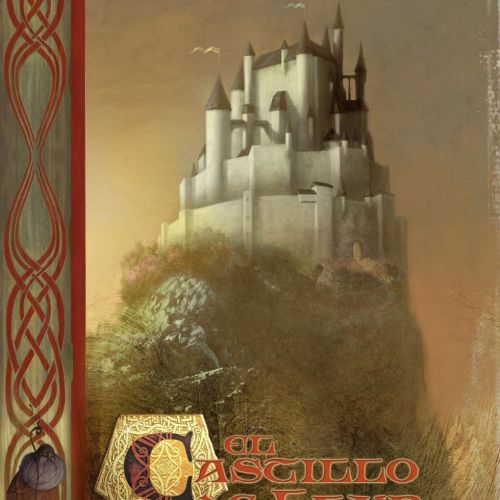 Castle on hill illustration with decorative border by Fernando Juarez