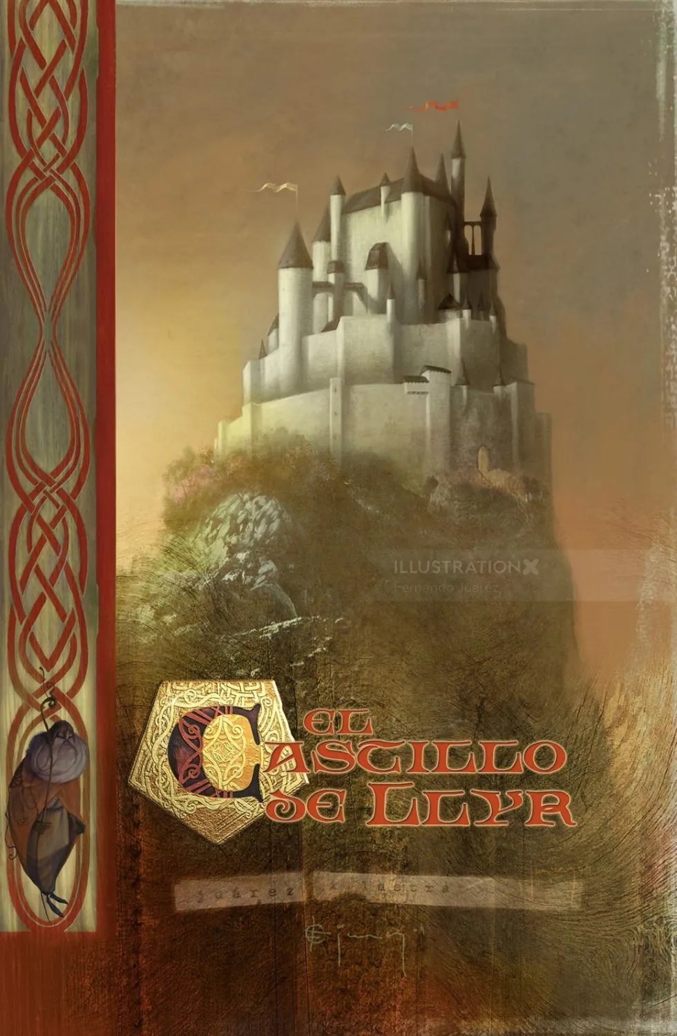 Castle on hill illustration with decorative border by Fernando Juarez