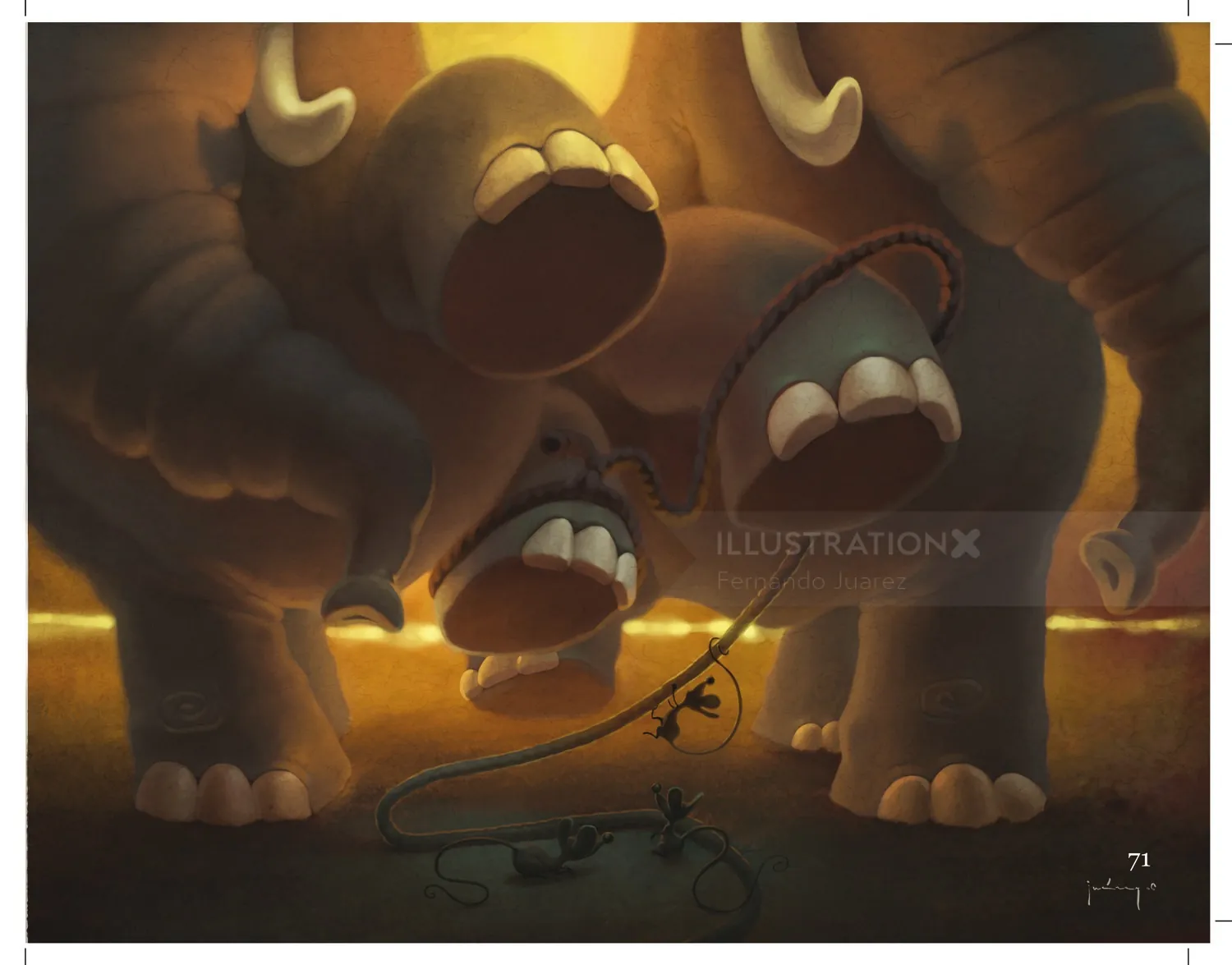 Tiny monkey under large elephant feet by Fernando Juarez