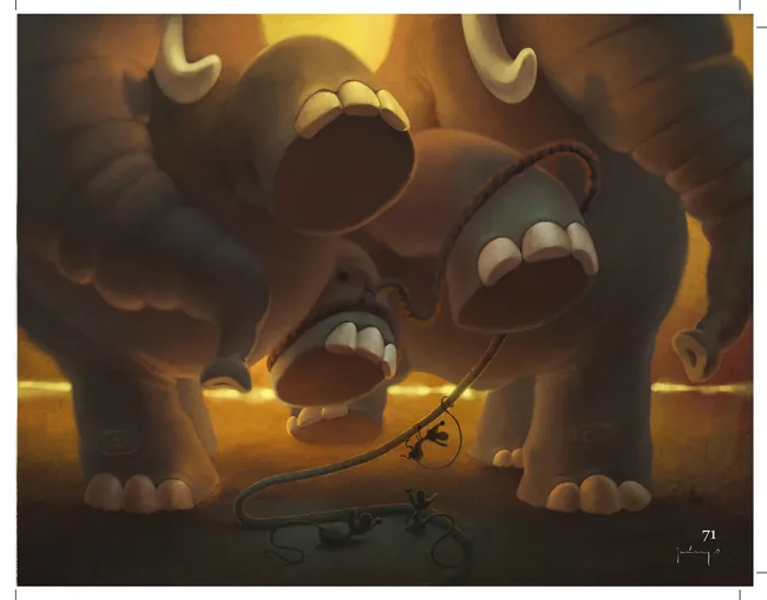 Tiny monkey under large elephant feet by Fernando Juarez