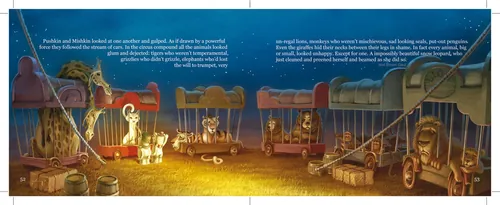 Circus animals and cages in a tent with trunks and ropes by Fernando Juarez