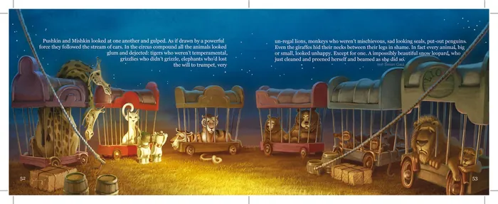Circus animals and cages in a tent with trunks and ropes by Fernando Juarez